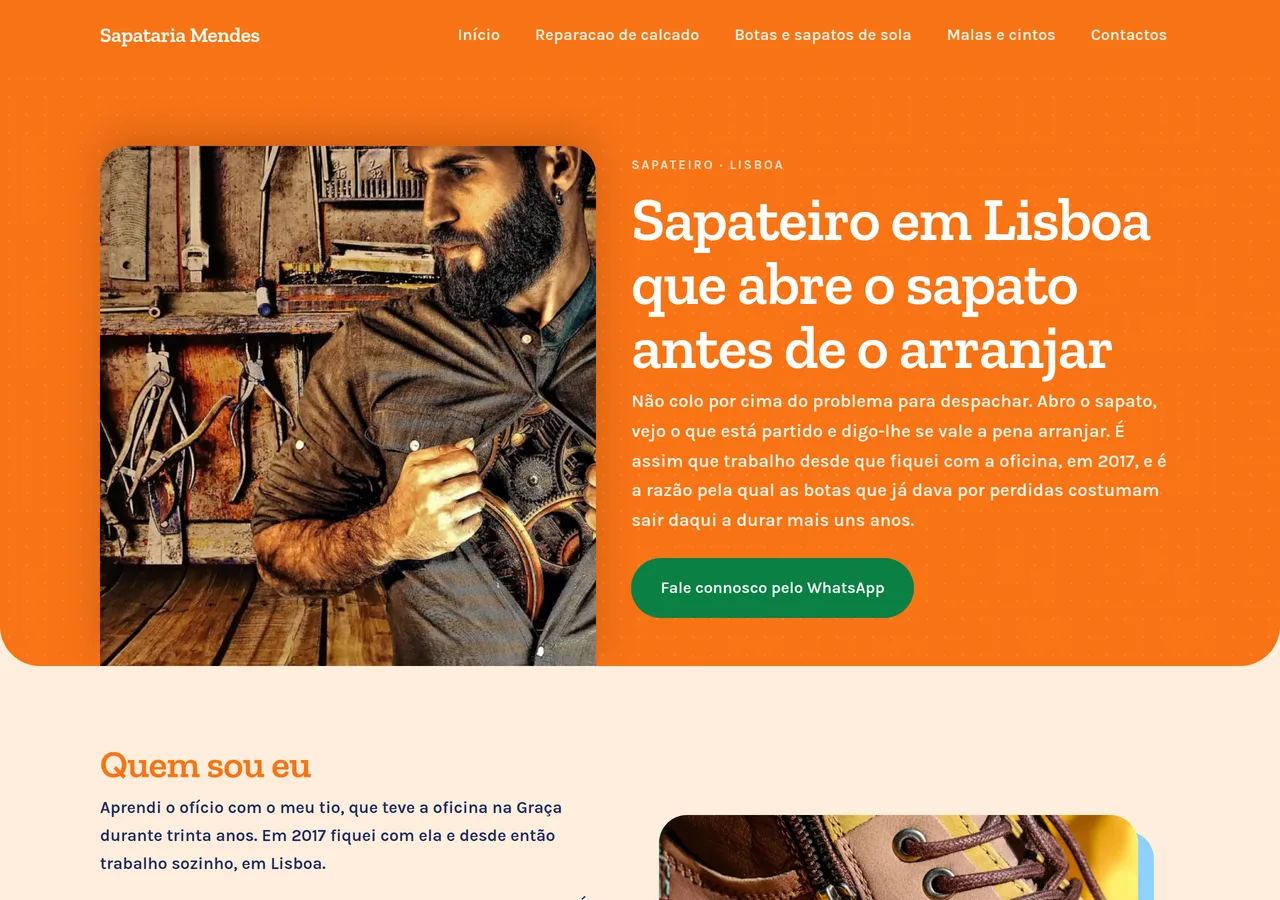 Calzolaio a Lisbona — sito web fatto con Keepyz, look Artigiano