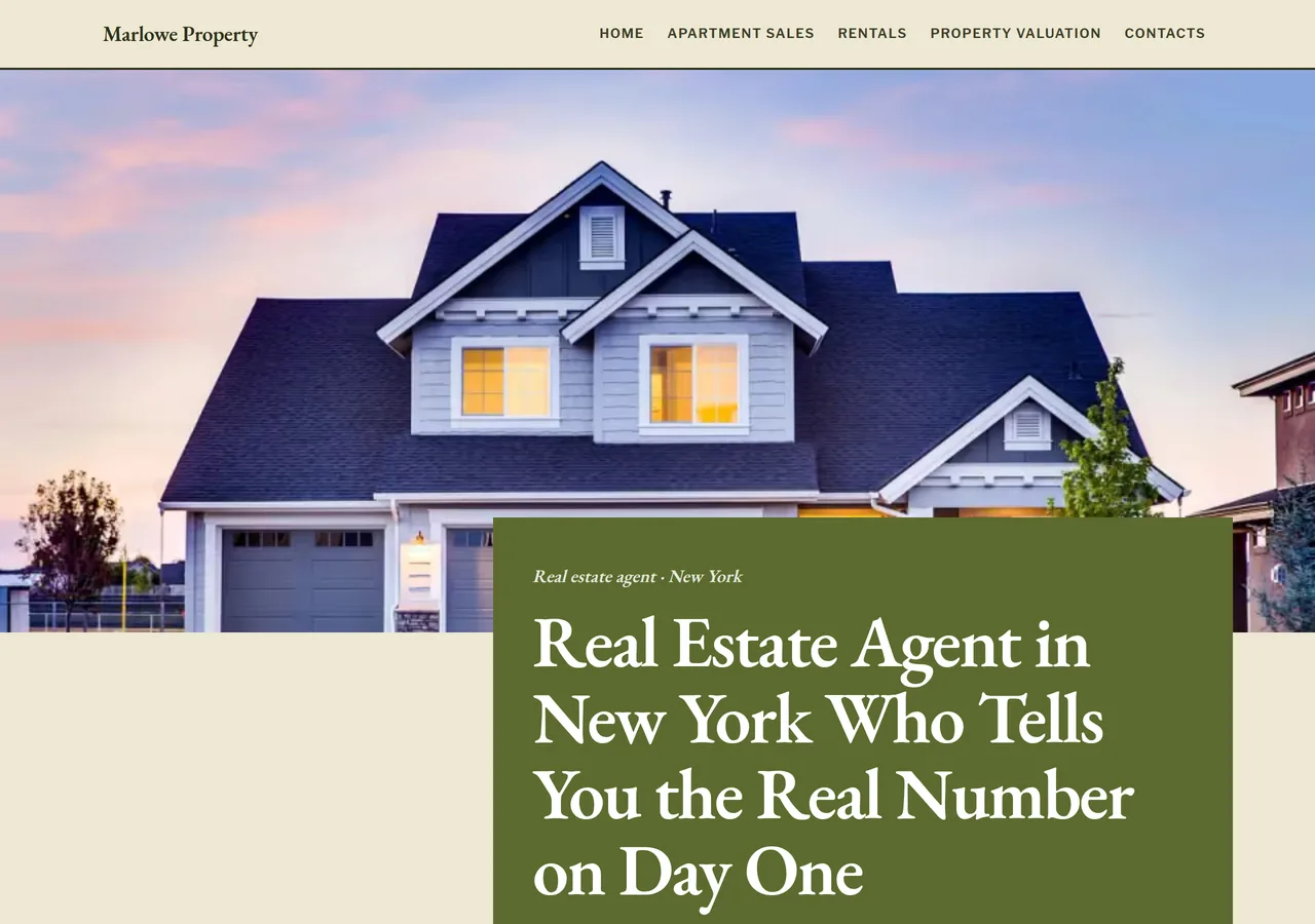 Agenzia immobiliare a New York — sito web fatto con Keepyz, look Classico