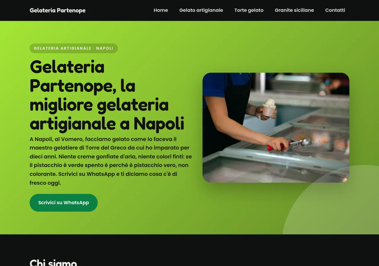 Gelateria a Napoli — sito web fatto con Keepyz, look Fresco