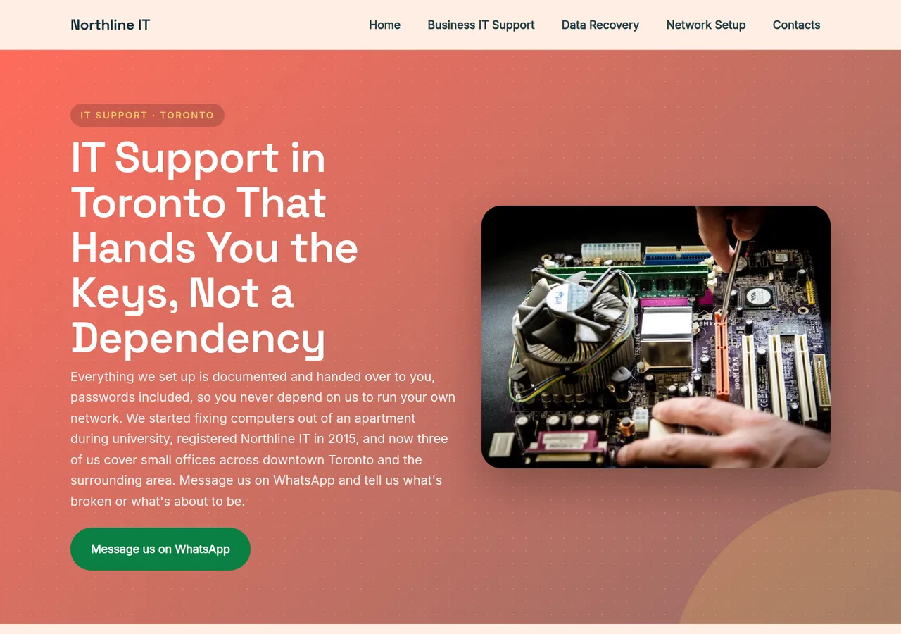 Assistenza informatica a Toronto — sito web fatto con Keepyz, look Geometrico