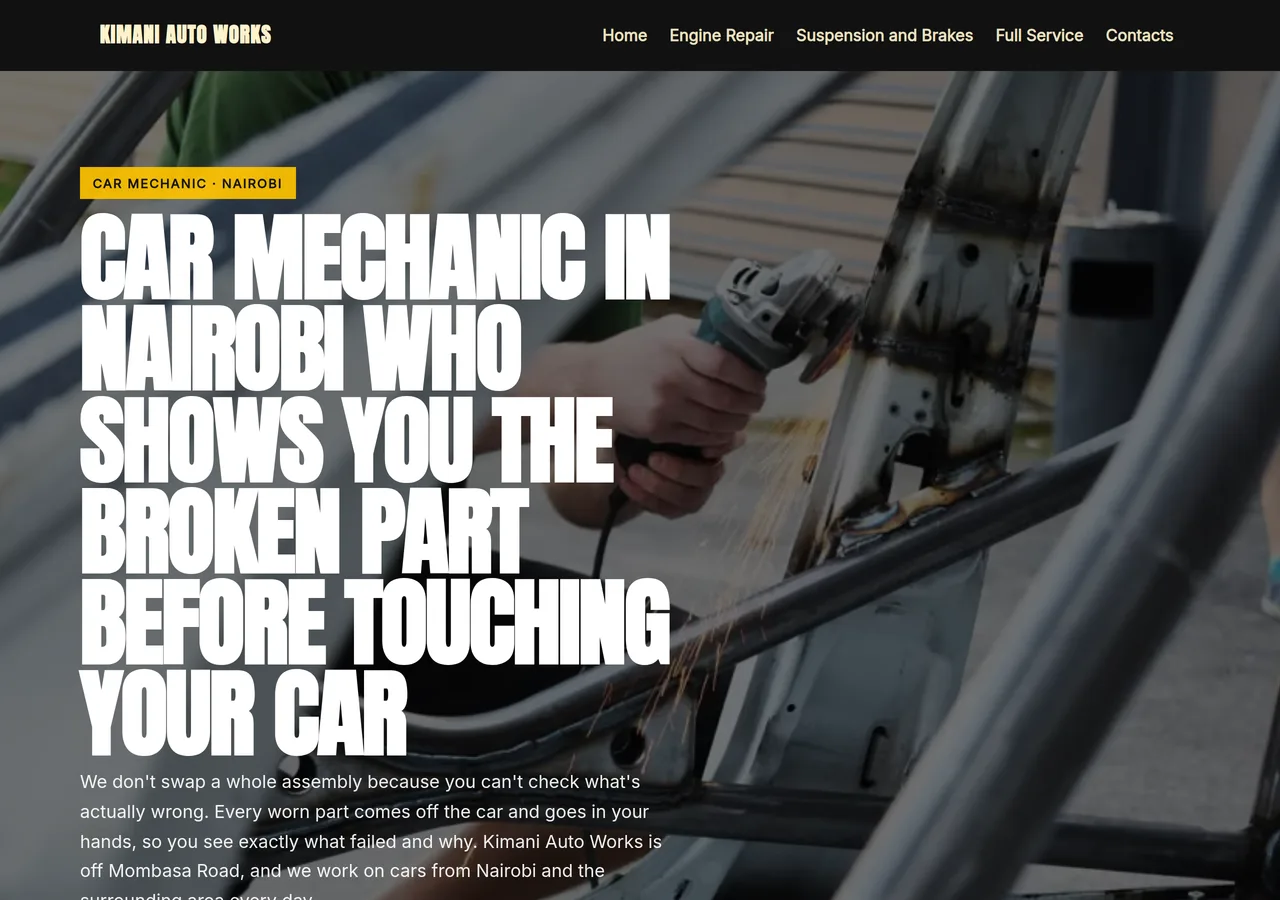 Officina a Nairobi — sito web fatto con Keepyz, look Grintoso