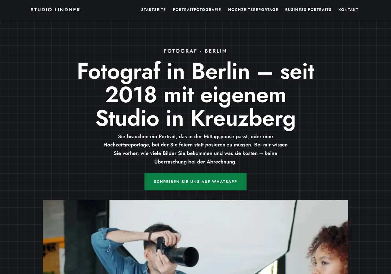 Fotografo a Berlino — sito web fatto con Keepyz, look Minimale