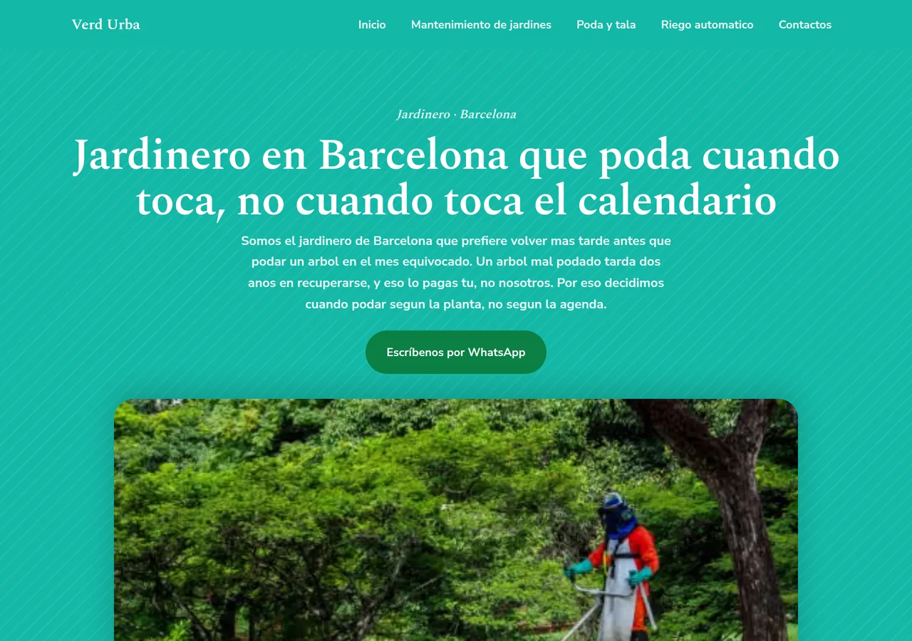 Giardiniere a Barcellona — sito web fatto con Keepyz, look Naturale