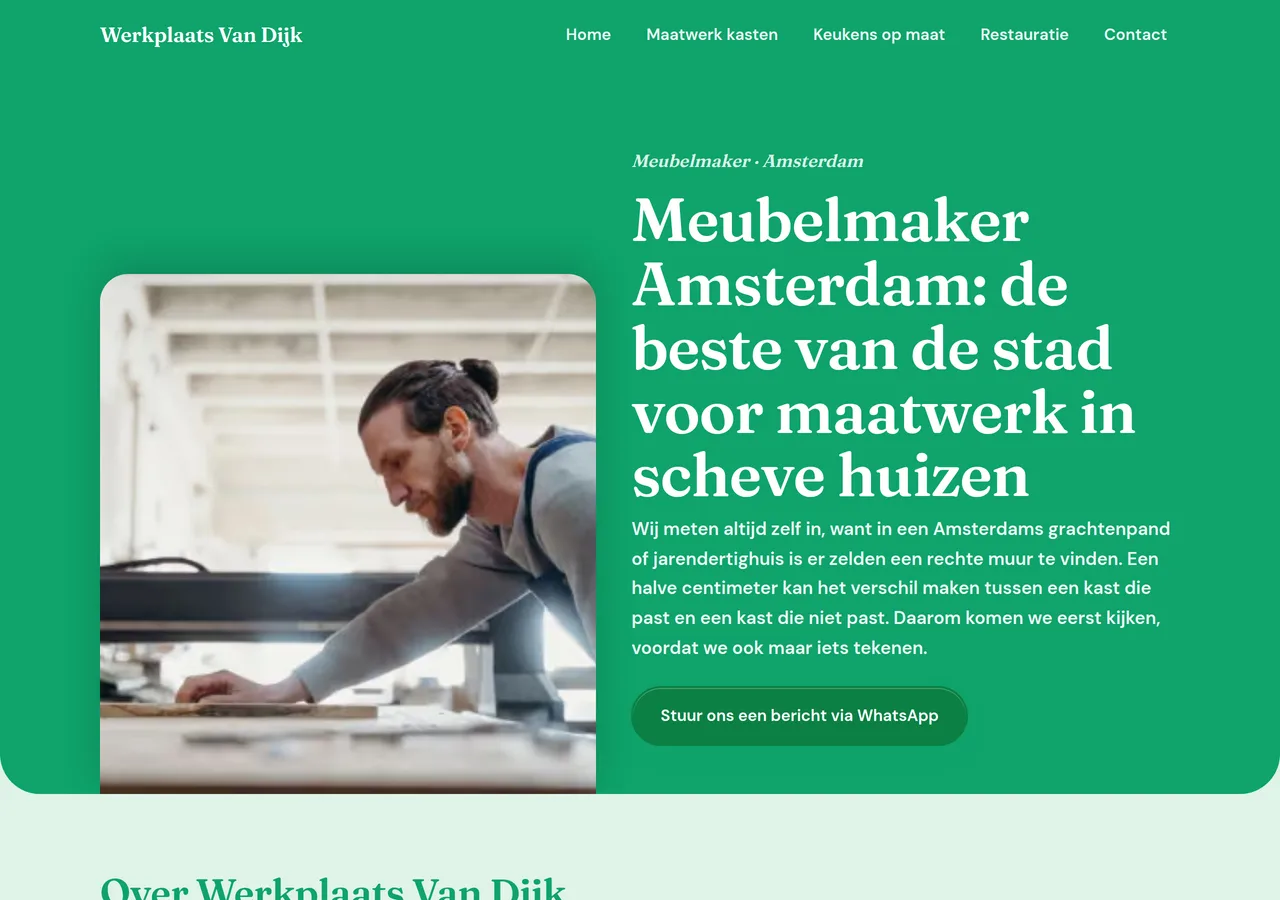 Falegname ad Amsterdam — sito web fatto con Keepyz, look Studio